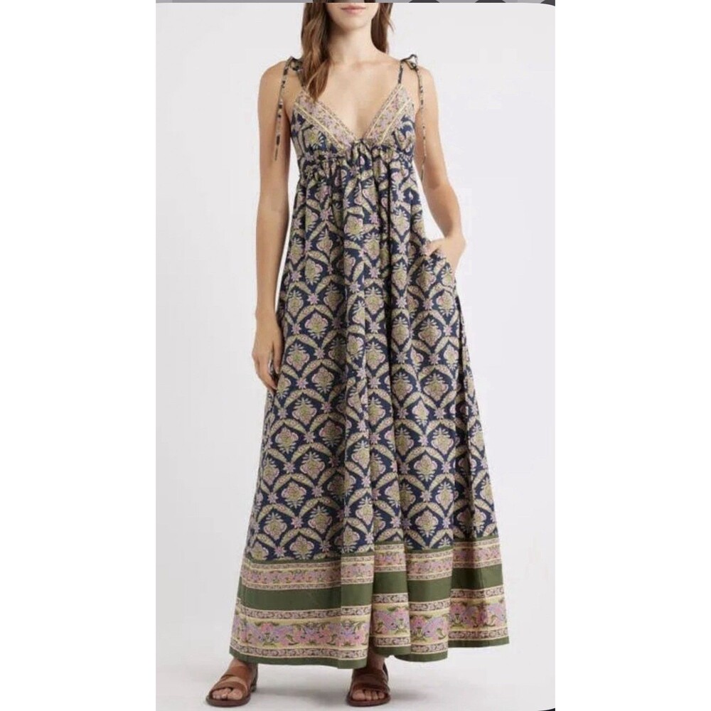 NWT Free People Women's Sorrento Stroll Printed Maxi Dress Ivory Combo